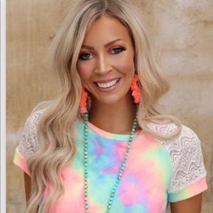 🌸💁‍♀️Bright Tie Dye Crochet Raglan Sleeve Tee🌸